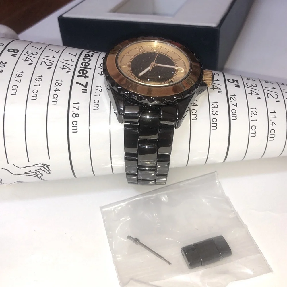 Solid Real 14K Gold Bezel 1.00CT Black Spinel Vicence Milor Italy Ceramic Watch